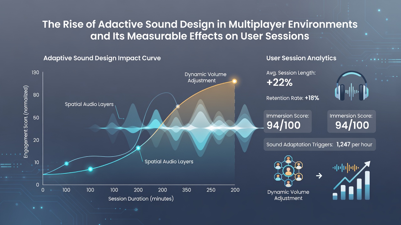 Graph comparing session durations on mobile, desktop, and console with adaptive versus standard audio